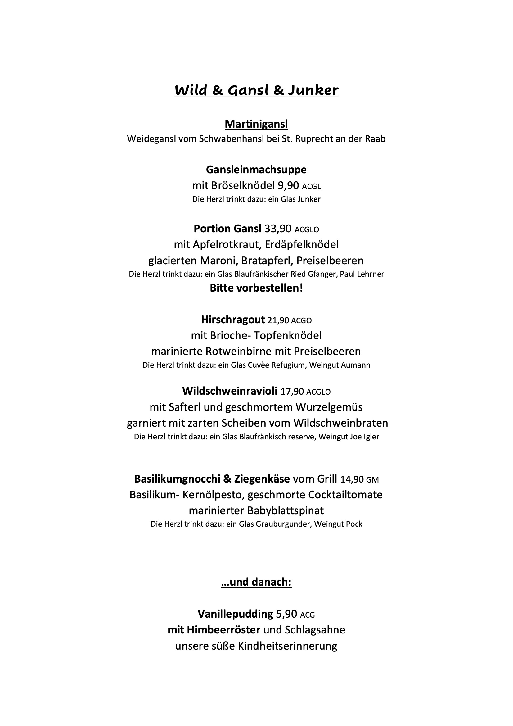 Herzl Weinstube Herbst-Empfehlungen 2025